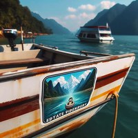 Aufkleber auf einem Boot im nordischen Meer