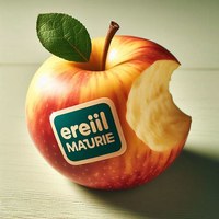 Aufkleber auf essbarem Apfel