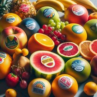 Aufkleber auf Obst