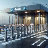 Parkplatz mit Schrankenaufkleber